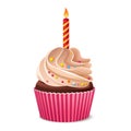 Birthday cupcake with burning candle Royalty Free Stock Photo