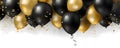 Festive black and gold balloons and confetti on a white background celebration design Royalty Free Stock Photo