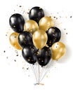 Festive black and gold balloons and confetti on a white background celebration design Royalty Free Stock Photo