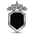 Festive black vector emblem with outline and five silver stars