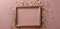Festive Blank Frame with Confetti on Pink Background Royalty Free Stock Photo