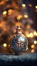 A Festive Blue Christmas Ornament Hanging from a String