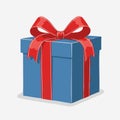 Festive Blue Gift Box with Red Ribbon Illustration Royalty Free Stock Photo