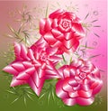 Festive bouquet with abstract pink roses and narrow leaves on a colorful background. 3d illustration. Royalty Free Stock Photo