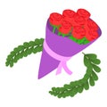 Festive bouquet icon isometric vector. Big bouquet of red rose and green branch