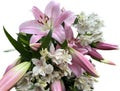 Festive bouquet of lily flowers. Composition of fresh flowers. Buds of pink and white lilies Royalty Free Stock Photo