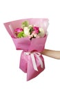 Festive bouquet of roses in hand, elegant greetings