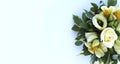 A festive bouquet with yellow roses on a white background. Delicate floral arrangement. Royalty Free Stock Photo