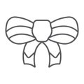 Festive bow thin line icon, christmas and decor, knot sign, vector graphics, a linear pattern on a white background. Royalty Free Stock Photo