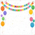 Festive bright colorful background with flags, balloons and confetti. Royalty Free Stock Photo