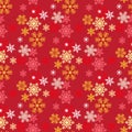 Festive bright seamless pattern of gold, silver and red snowflakes on a Burgundy background, vector for Christmas and new year Royalty Free Stock Photo