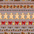 Festive bright seamless pattern with lined elements on gray background.