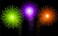 Festive Brightly Colorful Vector Fireworks and Salute Shiny tricolor firework Royalty Free Stock Photo