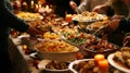 A Festive Buffet Spread with People Serving Themselves Royalty Free Stock Photo