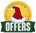 Festive Button with Santa`s Hat and Ribbon for Christmas Offers, Vector Illustration Royalty Free Stock Photo