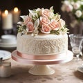 Festive cake decorated with flowers made from culinary mastic