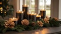 Festive Candles Decorated With Pine And Gold Accents Royalty Free Stock Photo