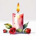 Festive candles and rosebuds. Illustration on a white background