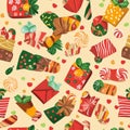 A festive candy box pattern with sweet treats and lucky red wrappers Royalty Free Stock Photo