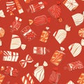 A festive candy box pattern with sweet treats and lucky red wrappers Royalty Free Stock Photo