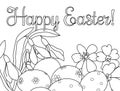 Festive card Easter eggs and spring flowers black and white out