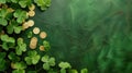 Festive card for St. Patrick\'s: Shamrocks, gold coins on green, text space
