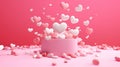 A festive card for Valentine's Day. Pink background with three-dimensional hearts and Royalty Free Stock Photo