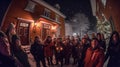 Festive Carolers Singing in Snowy Night