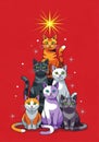 Festive Cat Pyramid with Star Illustration Royalty Free Stock Photo