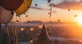 festive celebration with balloons, party hat, confetti at sunset - generated using ai Royalty Free Stock Photo