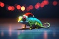 Festive Chameleon: A Photorealistic Cartoon Reptile with a Santa Hat