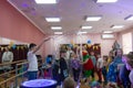 A festive charity event dedicated to the birthday of a charity organization. Animators show children a soap bubble show.