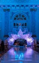 festive chic interior decor inside luxury hall blue