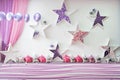 festive children\'s background with stars, flowers and balls