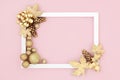 Festive Christmas Background Border with Gold Decorations Royalty Free Stock Photo