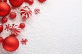 Festive Christmas background with candy cane and ornaments, in red style. Generative AI Royalty Free Stock Photo