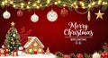 Merry Christmas Background with Ornaments Clock and Festive Decorations Royalty Free Stock Photo