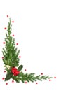 Festive Christmas Background Flora Border with Winter Holly Berry Royalty Free Stock Photo