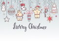 Festive Christmas background with gingerbread and text. Vector design. Objects are isolated Royalty Free Stock Photo