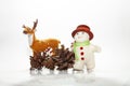 Festive christmas background with presents and reindeer and snowman Royalty Free Stock Photo