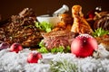 Festive Christmas barbecue with assorted meat Royalty Free Stock Photo