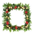Festive Christmas Border with Flora and Baubles Royalty Free Stock Photo