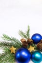 Festive christmas card with blue balls Royalty Free Stock Photo