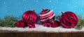 Festive christmas celebration holiday background banner greeting card - Pink modern christmas baubles, christmas balls, stars and Royalty Free Stock Photo