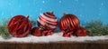 Festive christmas celebration holiday background banner greeting card - Red modern christmas baubles, christmas balls, stars and Royalty Free Stock Photo