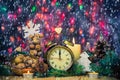 Festive Christmas clock time twelfth New Year Royalty Free Stock Photo
