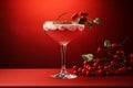 Festive christmas cocktail. Studio shot against a red background