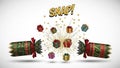 Festive Christmas Cracker Exploding with Gifts and SNAP Comic Text Royalty Free Stock Photo