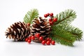 Festive Christmas Decoration Holly Berry and Pine Cone Delight. created with Generative AI Royalty Free Stock Photo