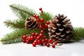 Festive Christmas Decoration Holly Berry and Pine Cone Delight. created with Generative AI Royalty Free Stock Photo